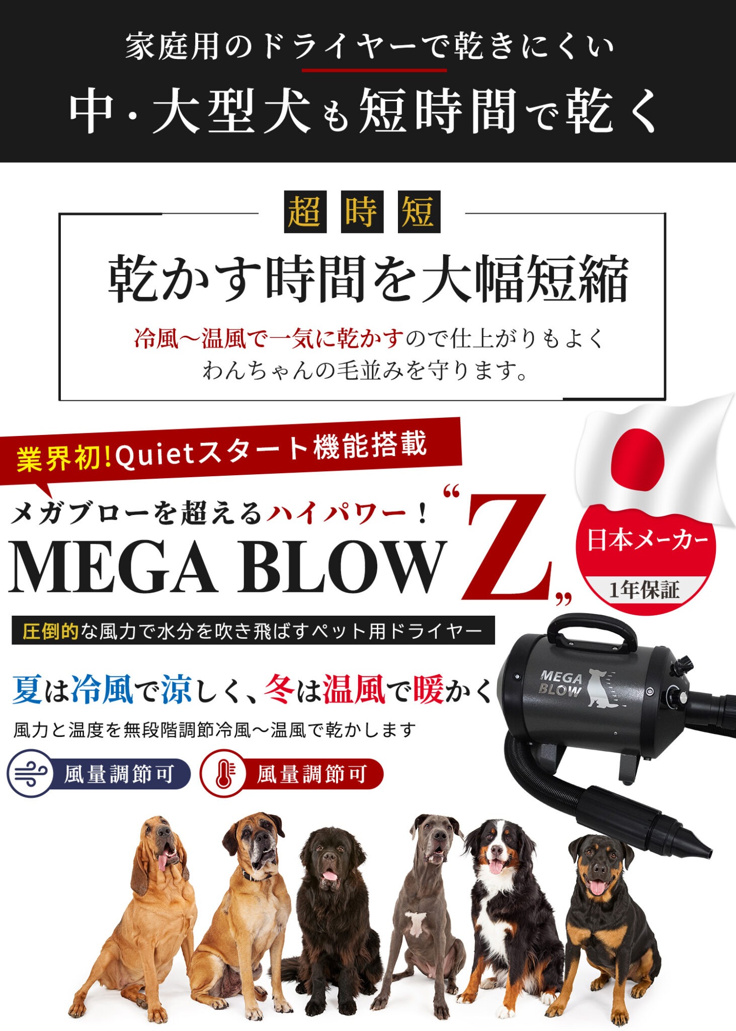 メガブローを超える風力！中型犬・大型犬に最適！業務パワーペットドライヤー「メガブローZ」